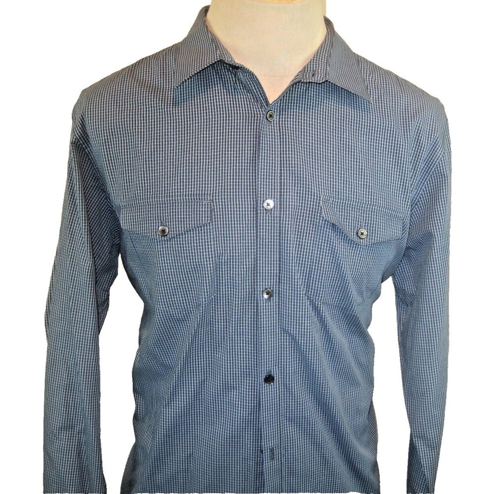 Mens Calvin Klein Blue Check Cotton LS Casual Shirt sz Lg